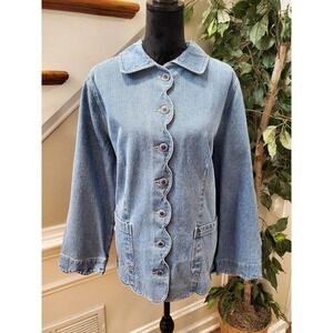Vintage Roaman's Scallop Blue 100% Cotton Long Sleeve Buttons Front Jacket 20W